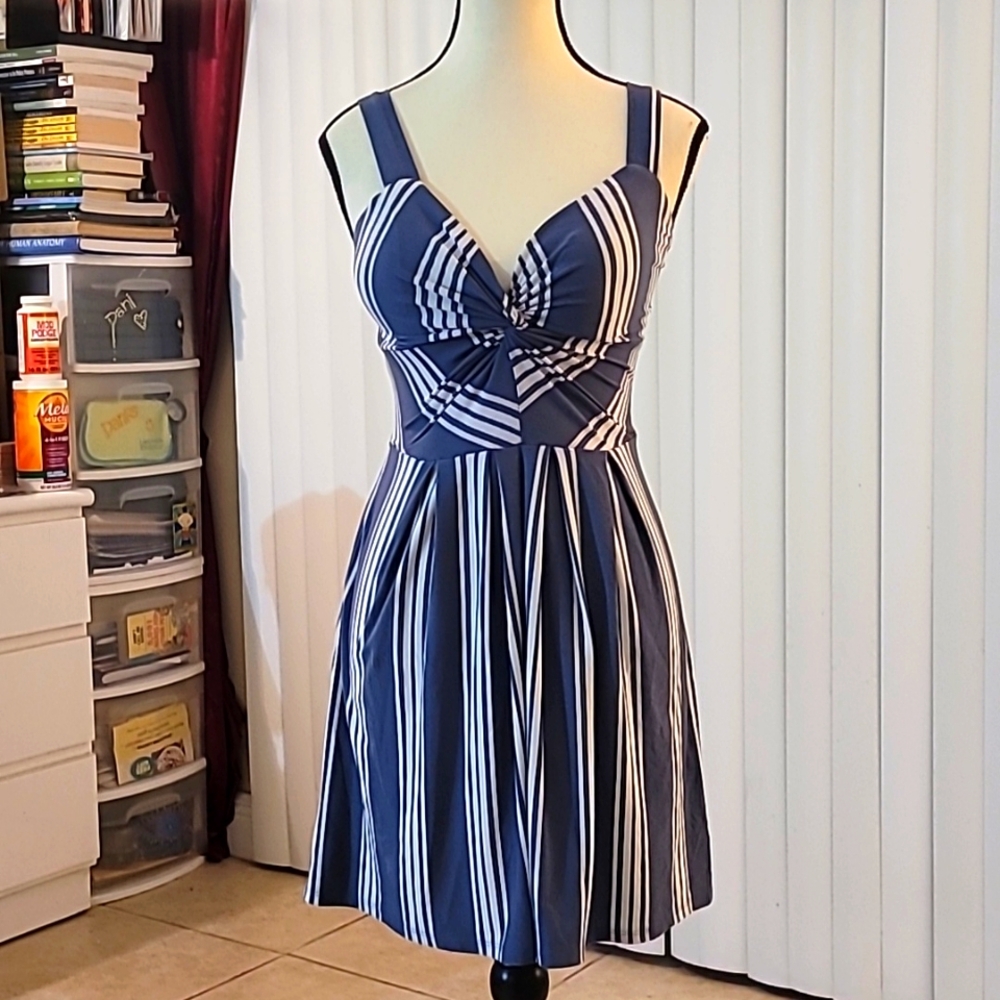 Blue & white striped design Planet Gold Juniors Size Small dress